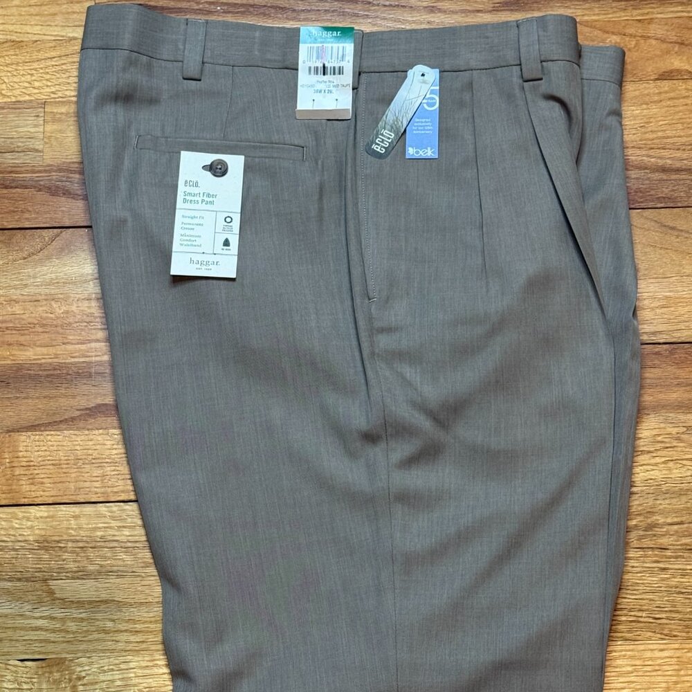 NWT New HAGGAR Men's 38 X 29 Taupe Pants Classic Fit Eclo Dress No Iron Comfort
